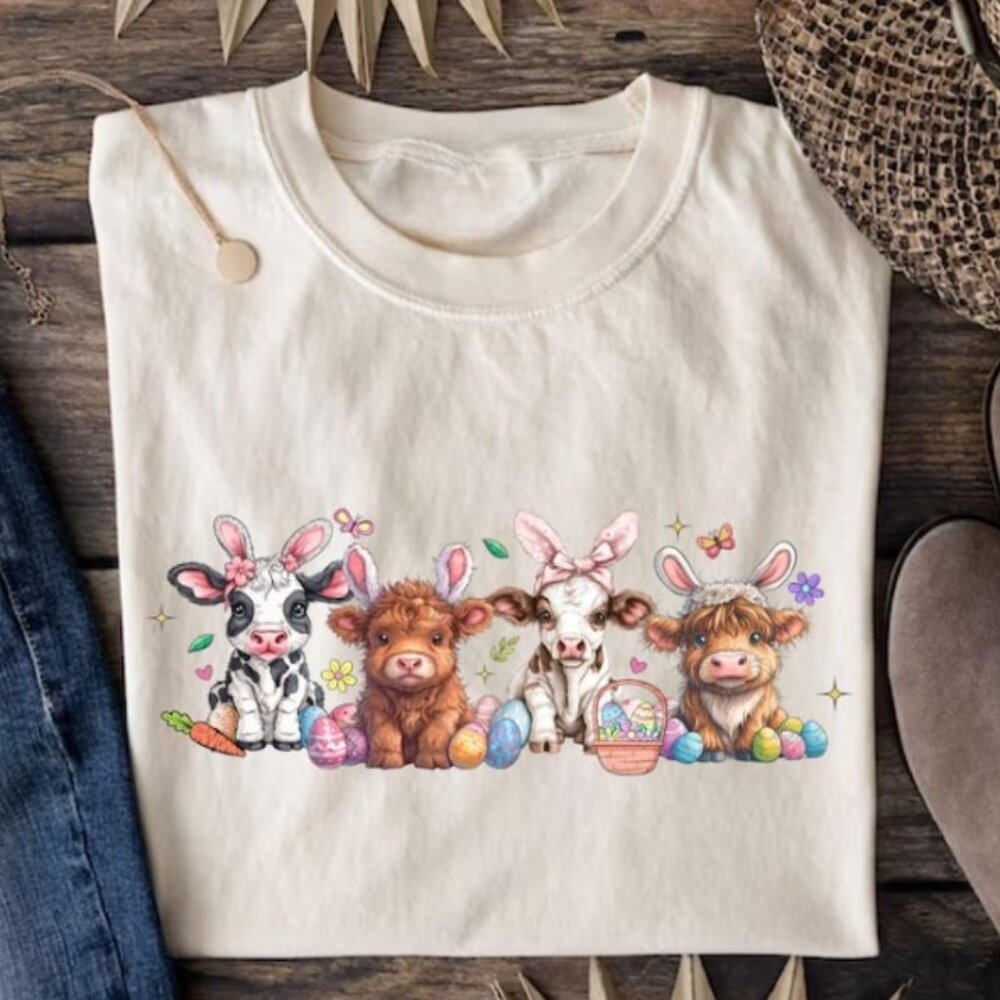 Easter Day Cow T-Shirt, Cute Cow Shirt, Bunny Cow Shirt